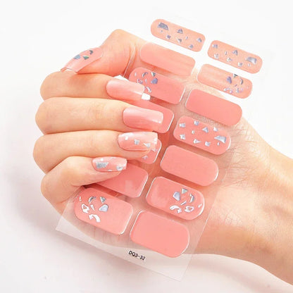Semi Cured Gel Nail Sticker Pure Color UV LED Lamp Covered Waterproof Full Adhesive Long Self Nail Decals Manicure Lasting