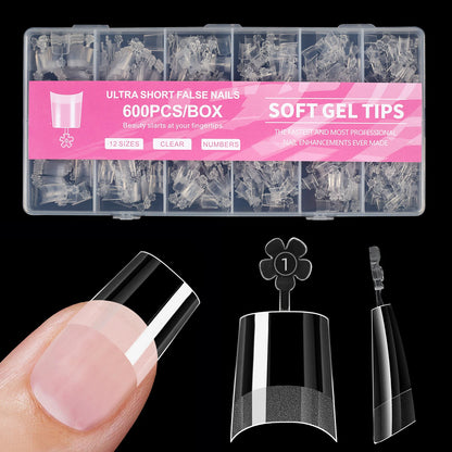 600pcs Ultra Short French False Nails Acrylic Nail Pieces Almond Square Traceless Half Pack Scrub False Nails Girls Beauty Tools