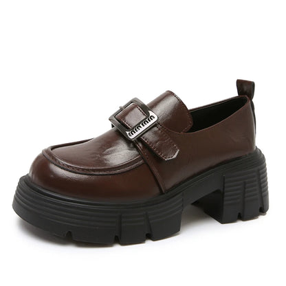 Versatile Loafers New Spring/Autumn Retro British-Style Leather Platform Shoes
