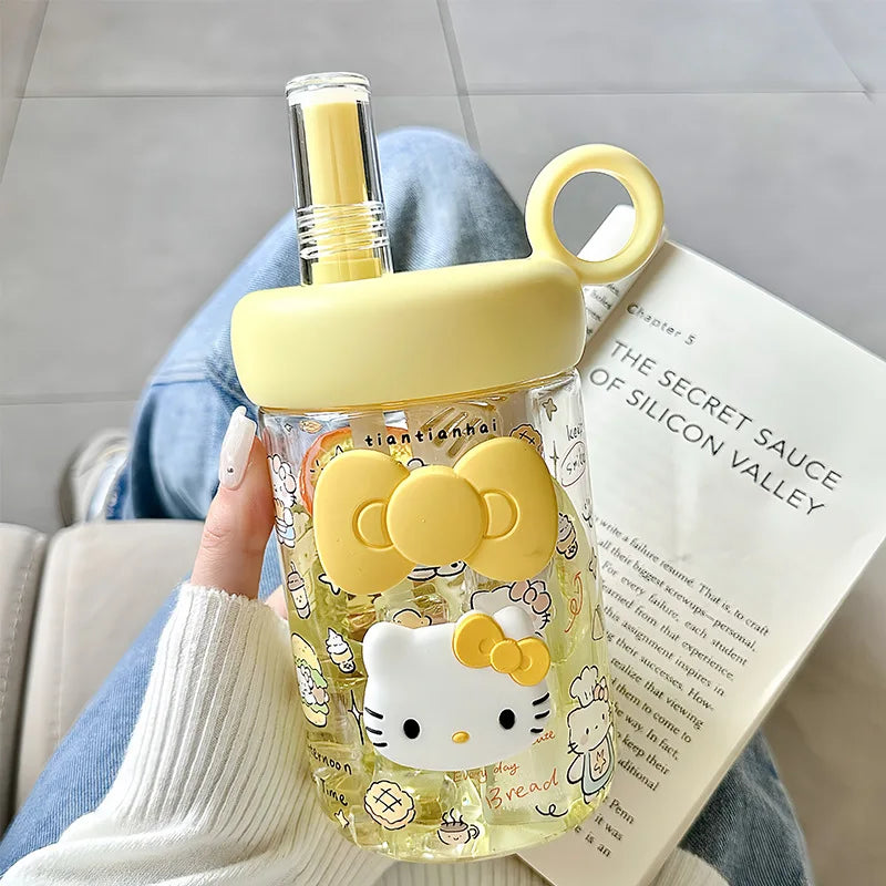 Hello kitty cartoonsummergirls plastic cup cute high appearance straw large capacity student portable sports water cup wholesale