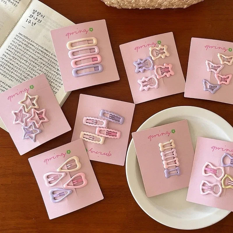 4Pcs/set Cute Colorful Geometric Metal Hair Clips Girls Bangs Hair Ornament Hairpins Barrettes Kids Fashion Hair Accessories