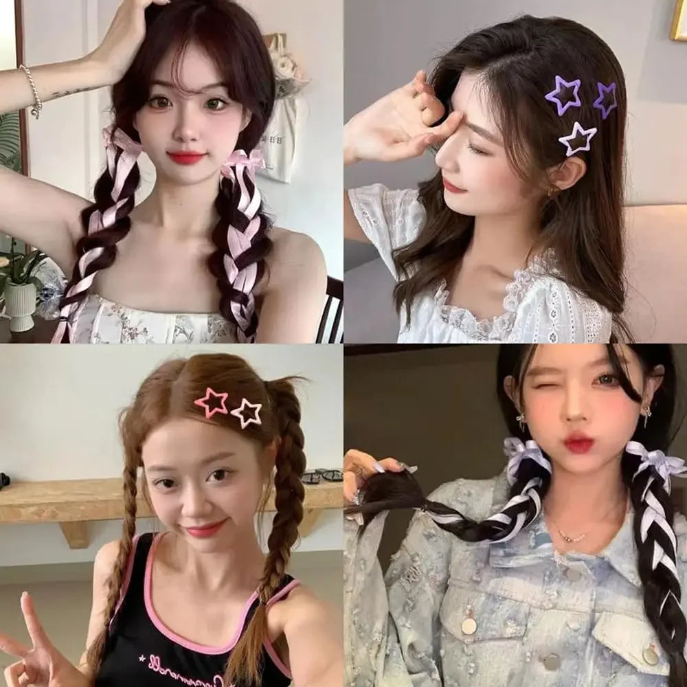6pcs/Set Colorful Star Shaped Snap Hair Clips Y2k Metal Duck Bill Barrettes With Bowknot Tassel Women Girls Hair Accessories