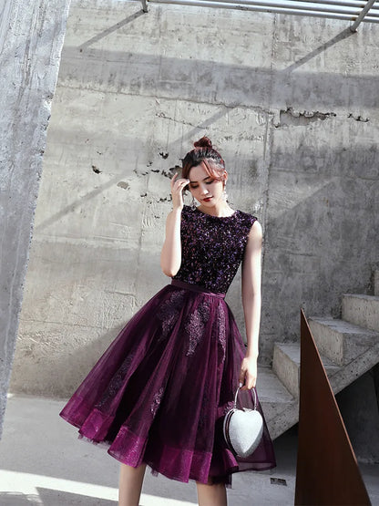 Luxury dark purple Fashion lady girl lady women prom performance bridesmaid dress princess party gown