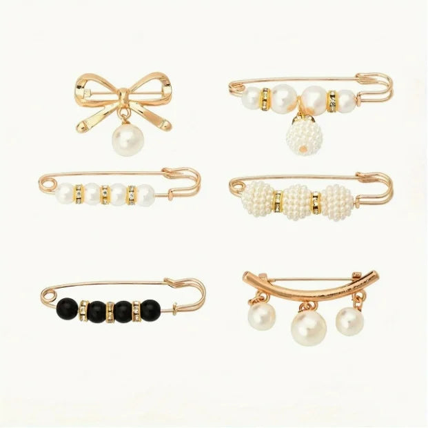Ainameisi - Women's Metal Leak Proof Brooch Korean Fashion 8-Piece Set Flip Clothing Corset Brooch DIY Accessories