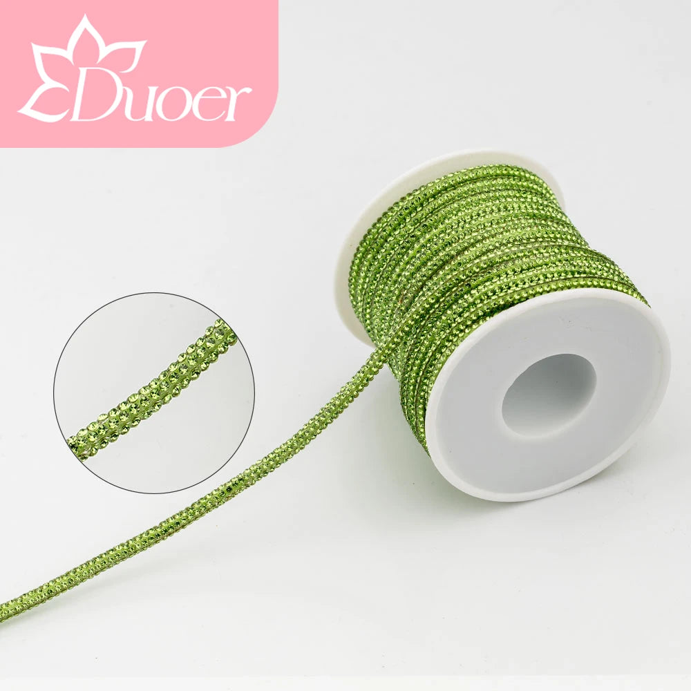 DUOER 3mm 5/10 Yards Glass Rhinestones Rope Tube GlitterDiamond Cord Soft Shoelace Drawstring Trimming For DIY Hoodies Trouser