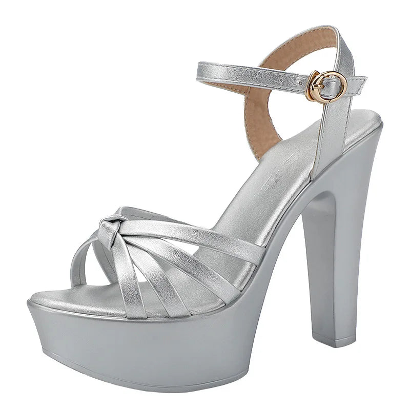11cm 13cm  Elegant Patent Leather Sandals Women's Platform Shoes Summer 2025 Block High Heels Sandals for Party Model Dress