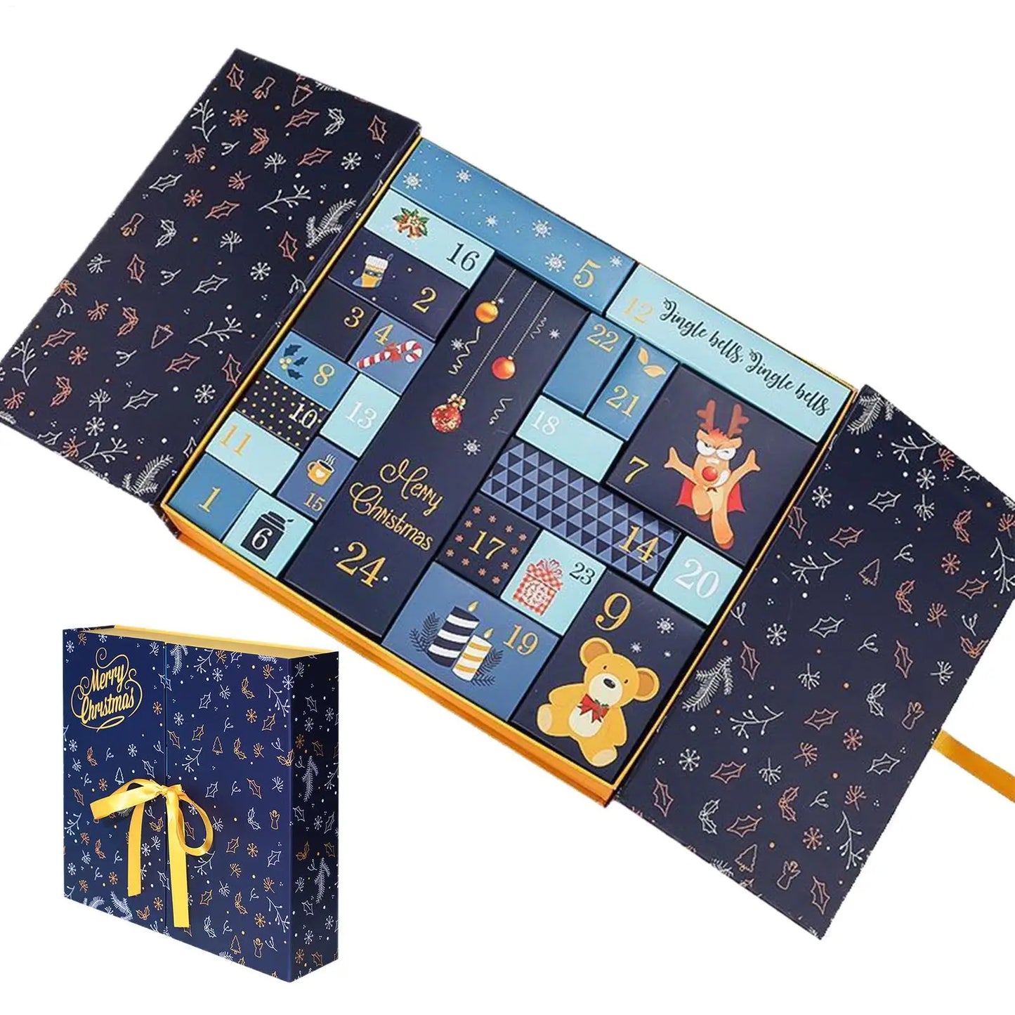 24 Days Refillable Calendar Christmas Boxes Empty Countdown Calendar Foldable New Year Holiday Box For Candy Window Fireplace