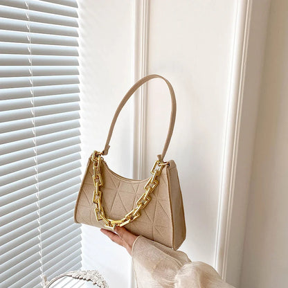 Fashion Women Chain Shoulder Underarm Bags Felt Pu Leather Simple Solid Color Casual Handbags Female Pouch Tote Crossbody Bag
