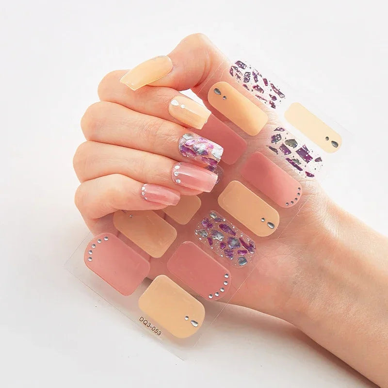 Semi Cured Gel Nail Sticker Pure Color UV LED Lamp Covered Waterproof Full Adhesive Long Self Nail Decals Manicure Lasting