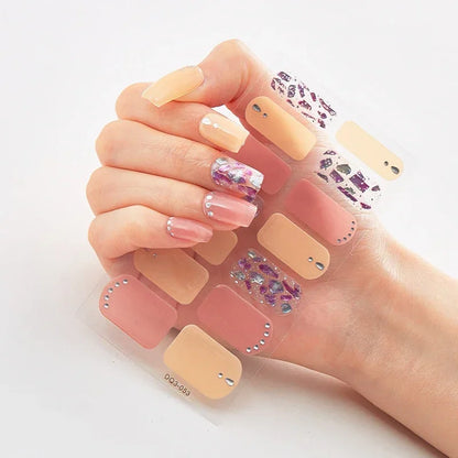 Semi Cured Gel Nail Sticker Pure Color UV LED Lamp Covered Waterproof Full Adhesive Long Self Nail Decals Manicure Lasting