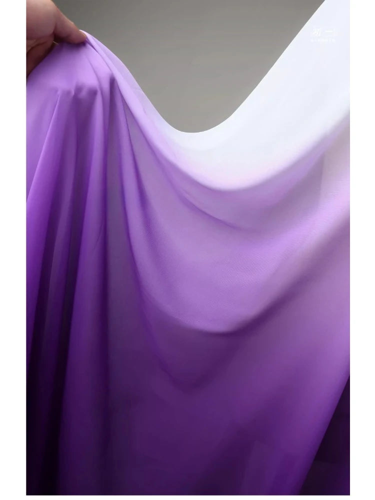 Blue Gradient Chiffon Fabric Semi-transparent By The Meter for Clothing Dress Hanfu Diy Designer Cloth Sewing Soft Fine Black