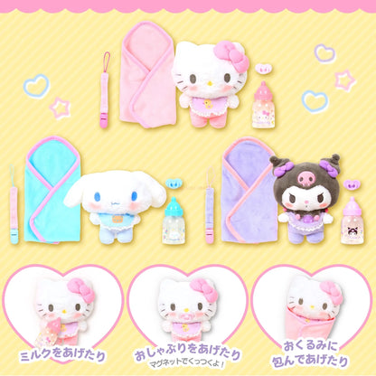 Sanrio Baby Care Play Set Box Kitty Kuromi Cinnamoroll With Bottle Feeding Diaper Changing Anime Figures Model Toys Girl Gift