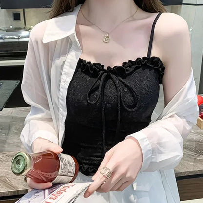 Women Camisole Sexy Solid Bowknot Sling One Piece Camisole Vest Sexy Ruched Trim Crop Tube Top Summer Breathable Women's Tank