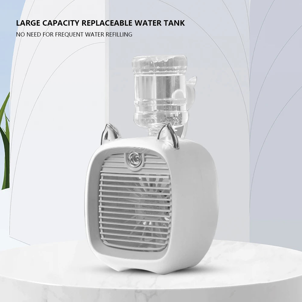 1200mAh Desk Misting Fan USB Rechargeable Water Cooling Fan Adjustable Grid Desktop Air Cooler Replaceable Water Tank Indoor Use