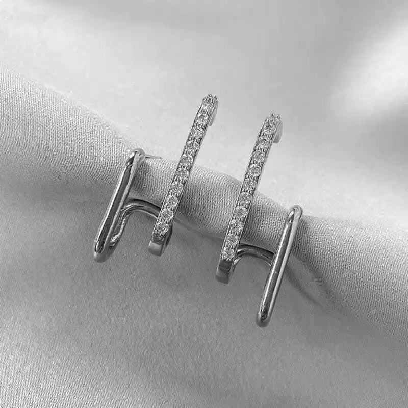 925 Silver Needle Korean Fashion Double V Crystal Earrings For Women Jewelry 2026 Trending Luxury Women's Earrings Behind Ear