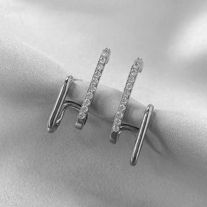 925 Silver Needle Korean Fashion Double V Crystal Earrings For Women Jewelry 2026 Trending Luxury Women's Earrings Behind Ear