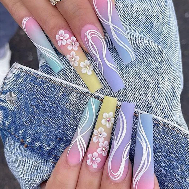 Wholesale Price Press On Nails Ballerina Medium Coffin False Nails French Tip Nails Manicure Stick On Nails Acrylic Fake Nails