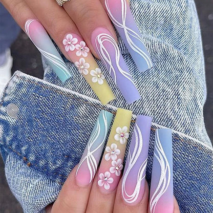 Wholesale Price Press On Nails Ballerina Medium Coffin False Nails French Tip Nails Manicure Stick On Nails Acrylic Fake Nails