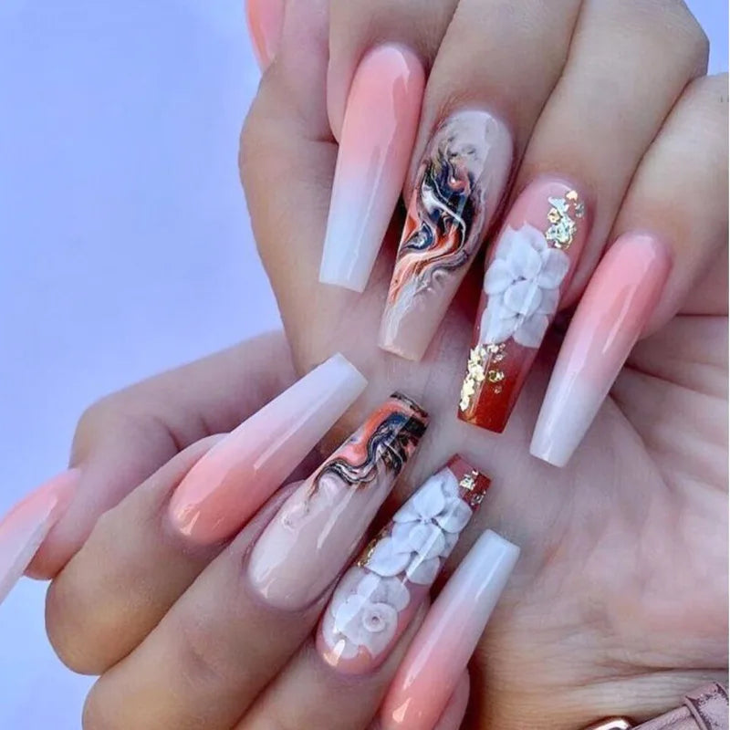 Luxury Designed Reusable Pink Nude False Nails Short Custom Acrylic Press On Nails Artificial Nails With Glue For Woman And Girl