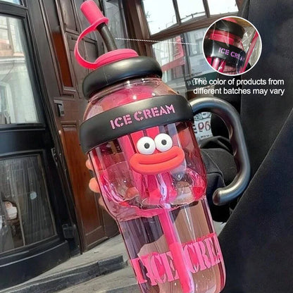 1 Pc Stylish Large-Capacity Sports Water Bottle with Straw, Portable & Heat-Resistant Plastic Cup for Women