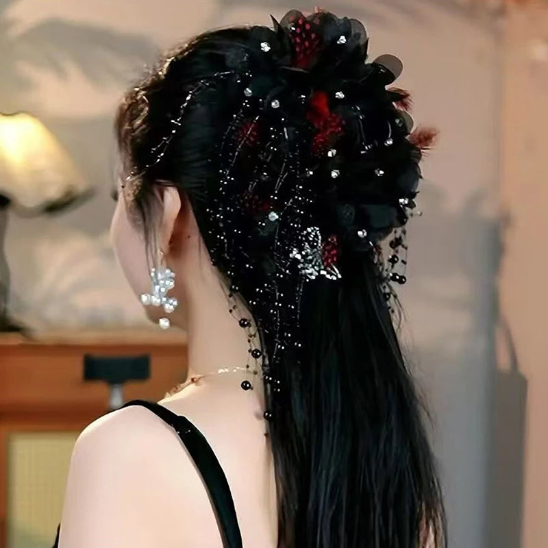 1PC Fashion Feather Butterfly Flower Pearl Tassel Hair Clip Women Shark Ponytail Clip Headdress Hair Accessories