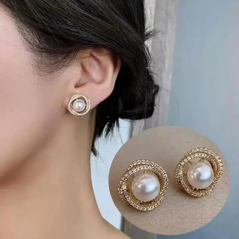 925 Silver Needle Korean Fashion Pearl Stud Earrings For Women Jewelry 2026 Trending New Vintage French Women's Crystal Earrings