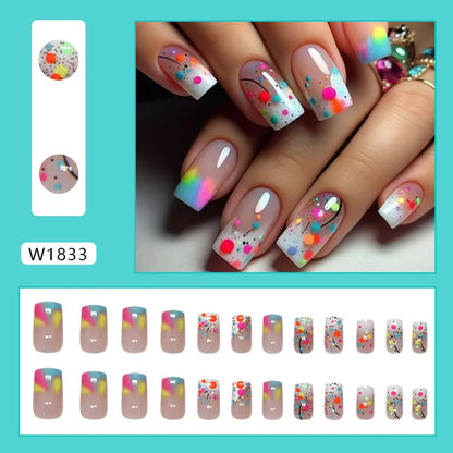 Caramel Flower 24 Pcs Press on Nails Pink Gradient Fake Nails Glossy Artificial Finger Manicure Reusable False Nails for Women