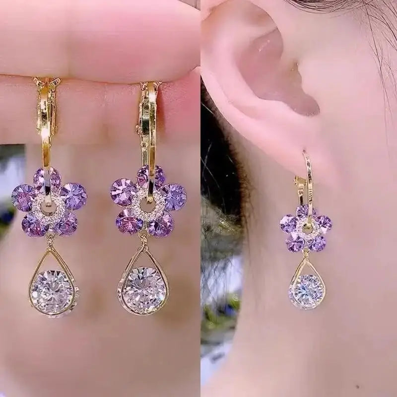 925 Silver Needle Purple Butterfly Long Tassel Earrings For Women Jewelry 2026 Trending Korean Fashion Luxury Crystal Earrings