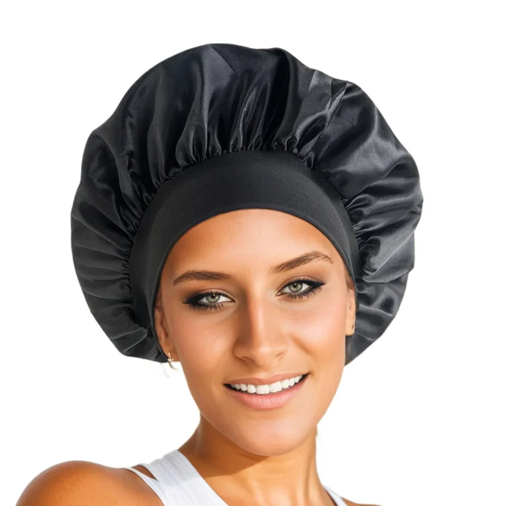Soft Silk Satin Lined Bonnet Large Satin Hair Bonnet Household Sleep Shower Cap Hair Wrap Cover for Long Hair Salon Tool 1pcs