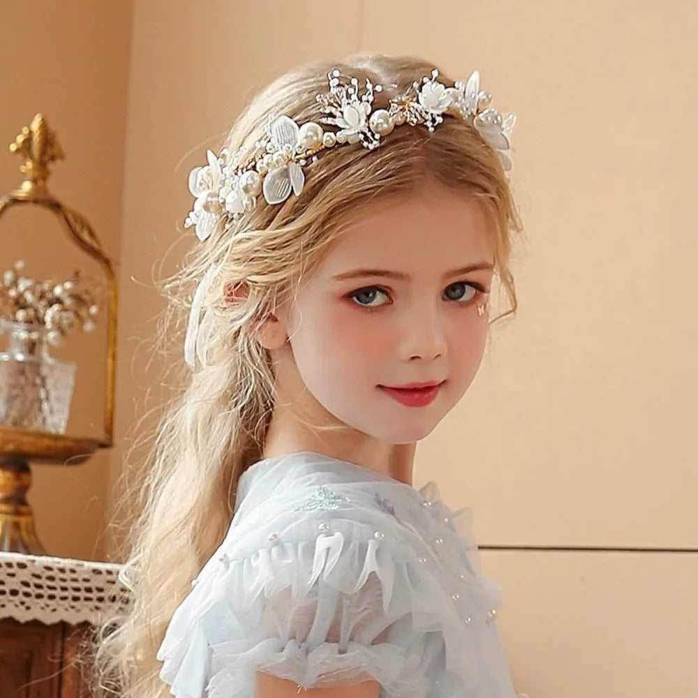 Elegant Girls Headband Lmitated Pearl Hair Headdress Baby Girls Flower Wreath Bride Garland Head Hoop Wedding Headbands Hair