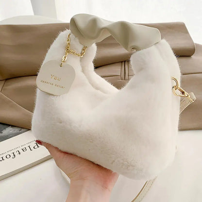 Women's Crossbody Pumpkin Plush Bag Cute Tote Bags Autumn Winter Fashion Solid Color Handbag Travel Shoulder Bags