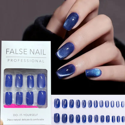 24Pcs Short Christmas Red Cat Eye False Nail Tips Glossy Simple Nude Cat Eye Design Press on nails New Year Wearable Fake Nails*