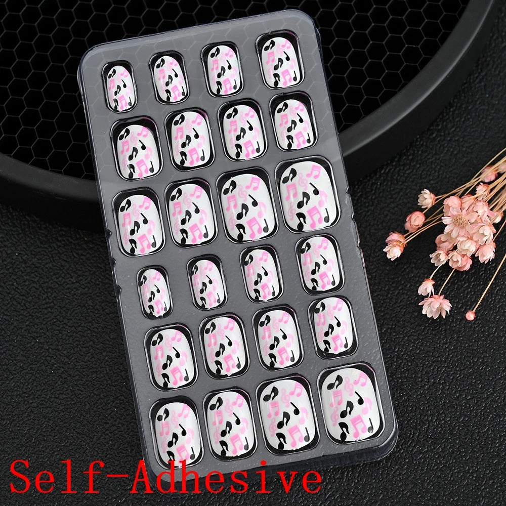 12pcs Cute Kids Dress-Up Fake Nail Girls Press on Nails Princess Pretend Play Toy Nail Tips Self-adhesive Children False Nails *