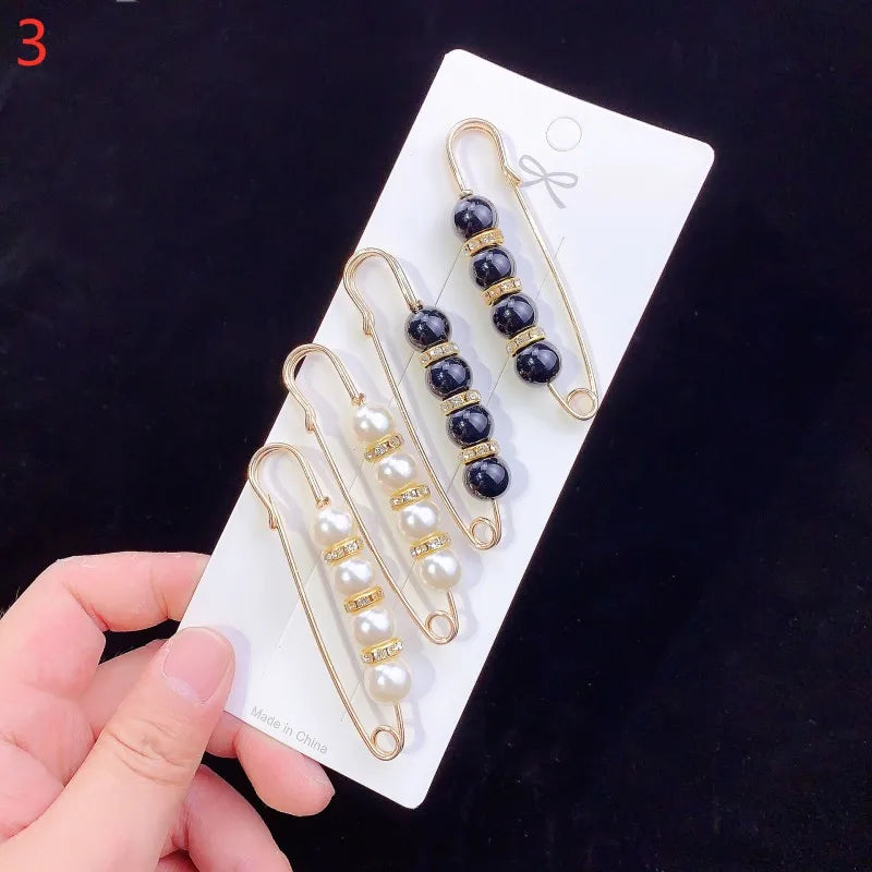 6pc Pearl Brooches Set Waist Buckle Cardigan Jeans Button Brooch Pins Women Sweater Coat Anti Fall Pearls Clothes Pin Decoration