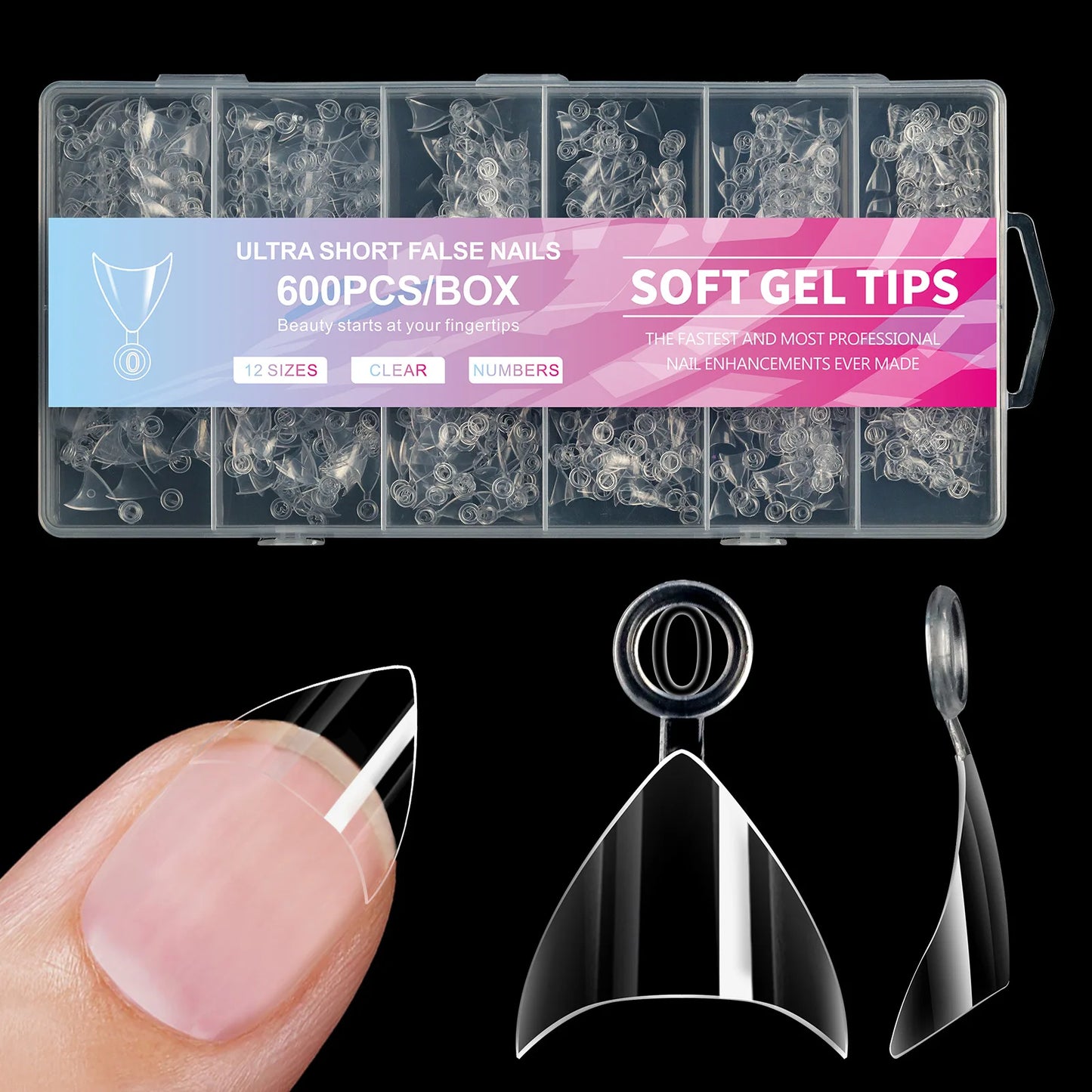 600pcs Ultra Short French False Nails Acrylic Nail Pieces Almond Square Traceless Half Pack Scrub False Nails Girls Beauty Tools