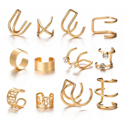 10 Pcs Leaves Clip Earrings for Women Rose Gold Color Creative Simple C Ear Cuff Non-Piercing Ear Clips Set Trend Jewelry Gift