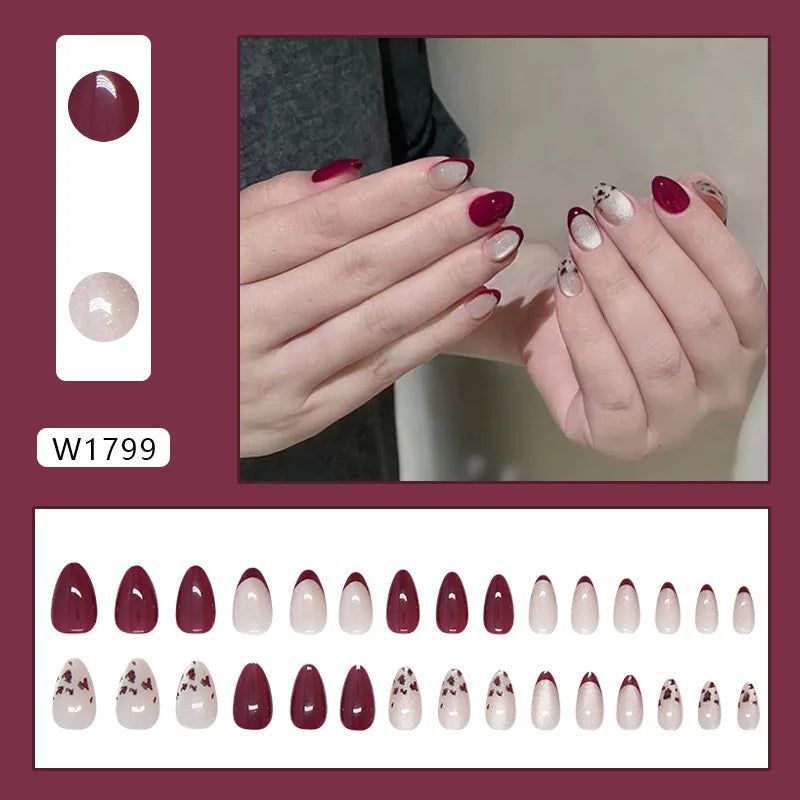 Caramel Flower 24 Pcs Press on Nails Pink Gradient Fake Nails Glossy Artificial Finger Manicure Reusable False Nails for Women