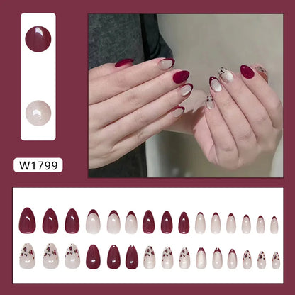 Caramel Flower 24 Pcs Press on Nails Pink Gradient Fake Nails Glossy Artificial Finger Manicure Reusable False Nails for Women