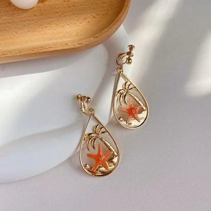 Korean Temperament Gold Color Butterfly Earrings Fashion Simple Hollow Out Geometric Clip on Earrings for Women Without Piercing