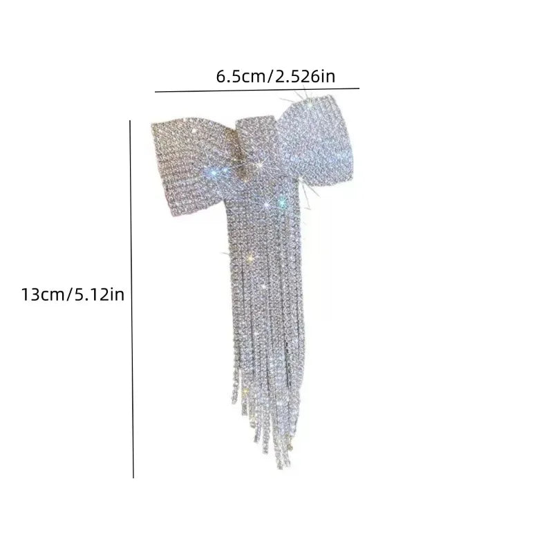 New Fashion Rhinestone Bow Hair Clip Luxury Long Tassel Elegant Hair Barrette Gift for Girls Women