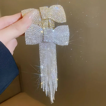 New Fashion Rhinestone Bow Hair Clip Luxury Long Tassel Elegant Hair Barrette Gift for Girls Women