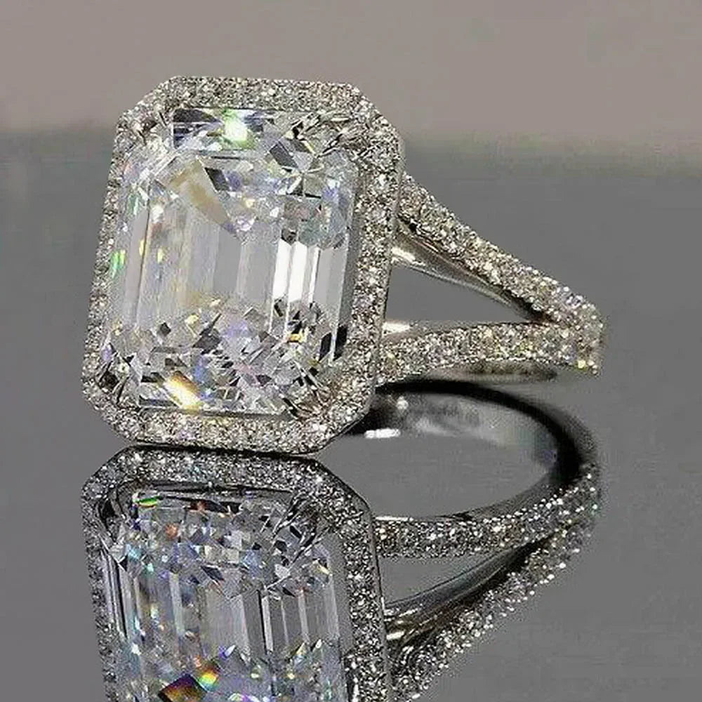 New Fashion Square Flashing Ring with Geometric Luxury Inlaid AAA Cubic Zirconia  Wedding Accessories Women's Jewelry