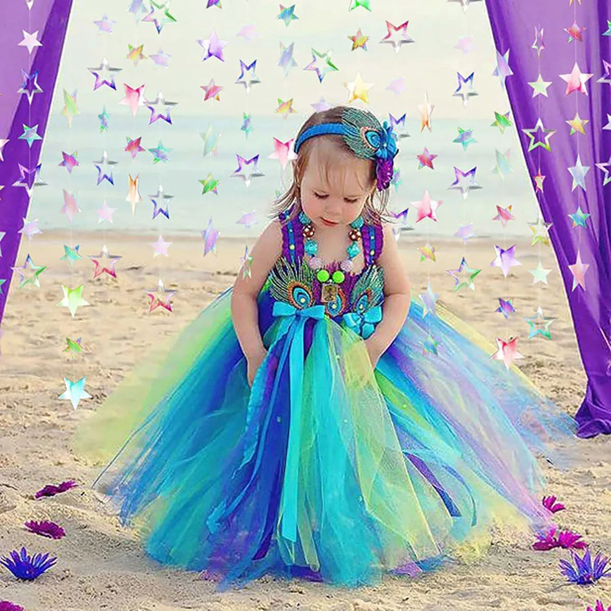 3.7M 12.1ft Paper Silver Star Garland Room Hanging Decoration Birthday Party Decoration BannerAdult Graduation New Year Decor