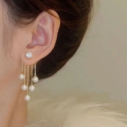 Korean Luxury Pearl Tassel Earrings Women Jewelry Fashion New Luxury Women's Banquet Wedding Pearl Stud Earrings