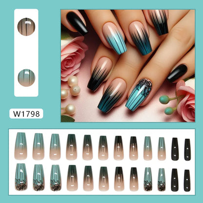Caramel Flower 24 Pcs Press on Nails Pink Gradient Fake Nails Glossy Artificial Finger Manicure Reusable False Nails for Women