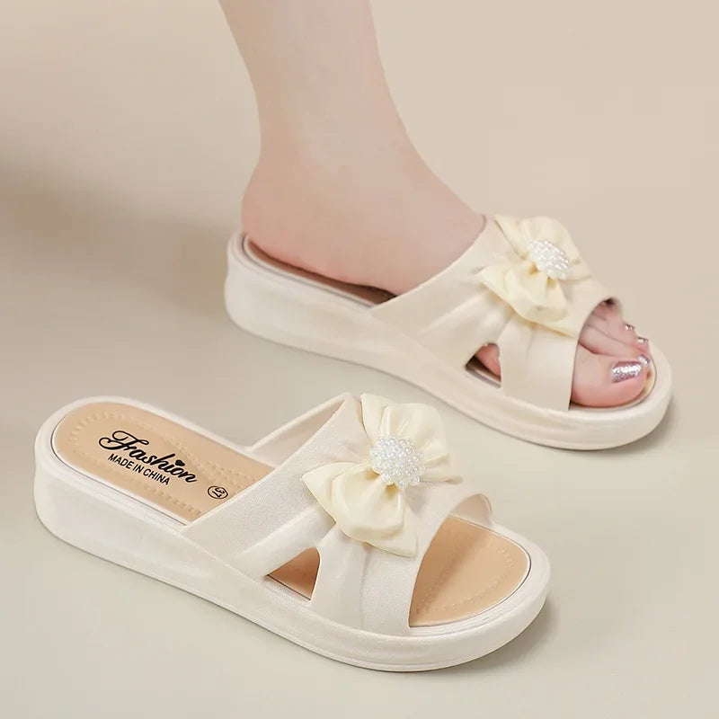 New Butterfly Knot Ladies Slippers Outdoor Summer Versatile Fashionable Casual Anti-slip Waterproof High Aesthetic Beach Shoes