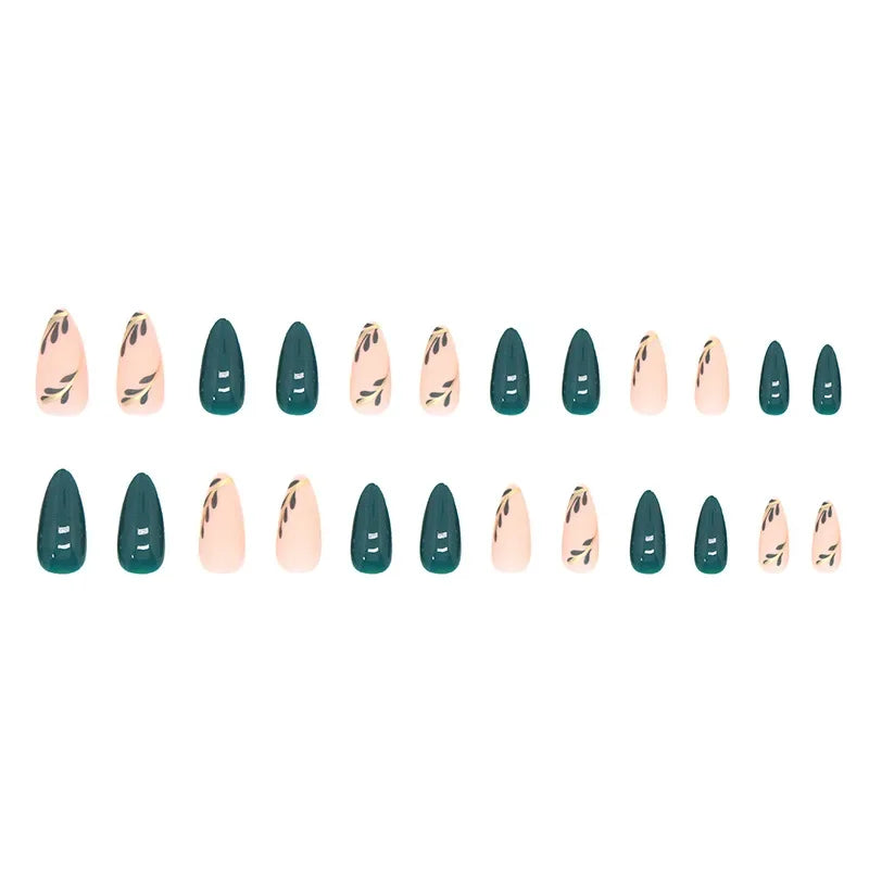 Fresh Green Tea 24 Pcs Fake Nail with Jelly sticker Press on False Nails Wearable Round Head Oval Full Cover Nail Tips