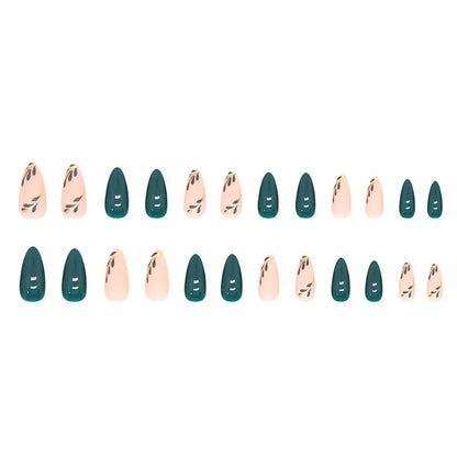 Fresh Green Tea 24 Pcs Fake Nail with Jelly sticker Press on False Nails Wearable Round Head Oval Full Cover Nail Tips