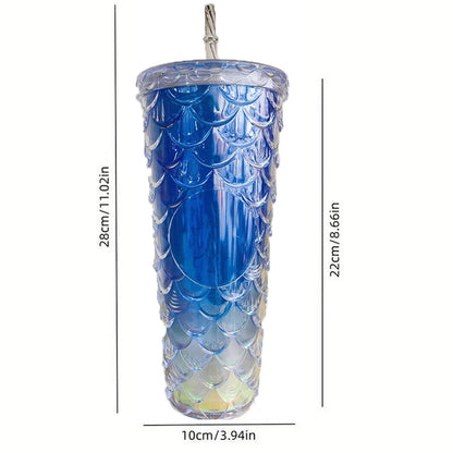 LUSQI 710ml Water Bottles With Straw Large Capacity Reusable - Creative Fish Scale Devise Plastic Drinking Cup
