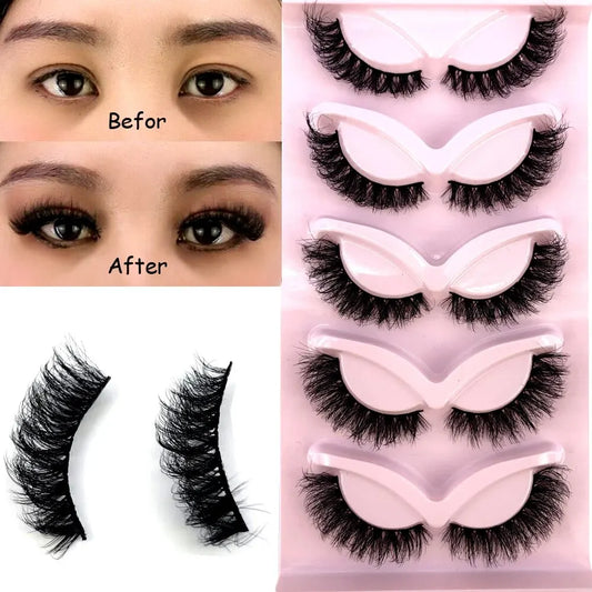 5 Pairs Cat/Fox Eyelashes Faux Mink Eyelashes Winged End Eye Elongated Eyelashes Fake Lashes Soft Natural Long Full Strip Lashes